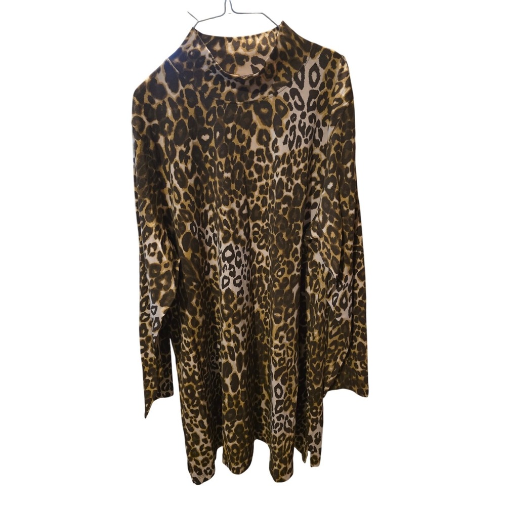 Roaman's Mock Neck Tunic Top 18/20 Womens Plus Size Animal Print Brown